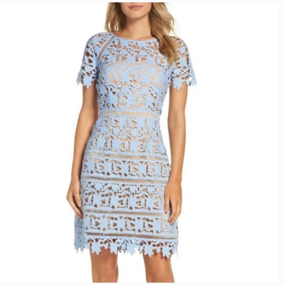 Eliza J Blue Tan Sheath Mini Dress with Raglan Sleeves